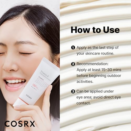 COSRX Vitamin E Sunscreen 2 Pack, SPF 50 Face Sun Protection, Natural Glow