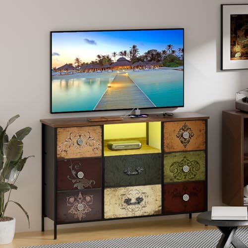 VASICAR Wide TV Stand for 55-Inch TV with LED Lights & Power Outlets - Pattern