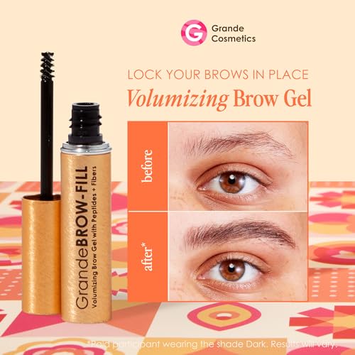 Grande Cosmetics GrandeBROW-FILL Volumizing Brow Gel - Light Tinted or Clear Eyebrow Mascara, Flexible Hold, Water-Resistant, 2 Light
