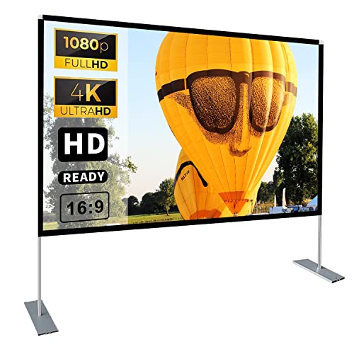 100 Inch Outdoor Projector Screen with Stand, HD 4K Portable Indoor/Outdoor Movie Projection Screen