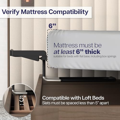Height Adjustable Under Mattress Bedside Shelf - Black / Fits 6-10 Inch Mattresses