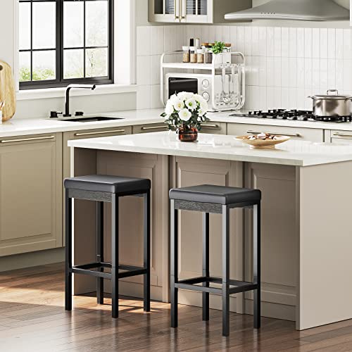 HOOBRO Set of 2 Black Bar Stools 24.8-Inch Height Breakfast & Kitchen Chairs