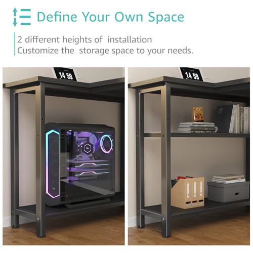 Black 39.4-Inch L Shaped Computer Desk with Power Outlet & Shelves - Small Home Office Corner Desk