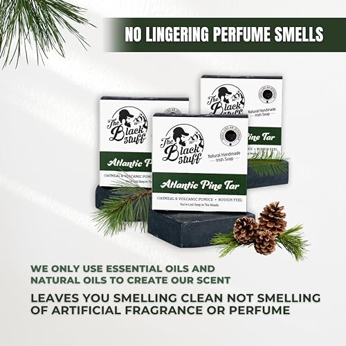 The Black Stuff All Natural Pine Tar Bar Soap 3-Pack for Men - Handmade Cold Process, Organic Ingredients, Essential Oils