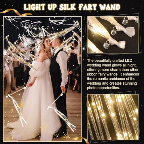 LED Fairy Wands 100 Pcs Wedding Glow Stick with Ribbon & Bell - Warm White, Flashing Modes