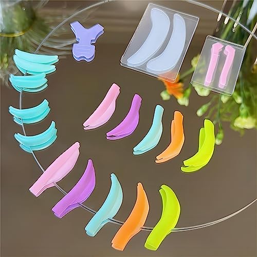 Eyelash Lift Shields Lash Lifting Pad No Glue Mix Glueless Lami Lamination Roller Upper & Lower Perm Pads for All Eyes Curling Like L Curl Extensions with Y Brush Ribbon Cover Silicone Eye Patch Tool