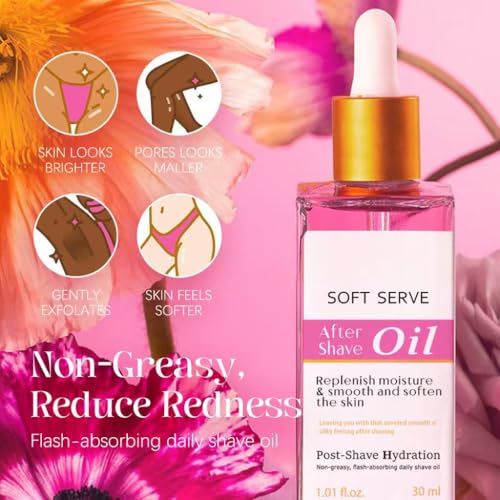 Strawberry Vanilla After Shave Oil, Moisturize and Smooth Skin, Prevent Ingrown Hairs & Dryness, Soft Serve After Shave Oil for All Skin Types (1.01 fl. oz.)