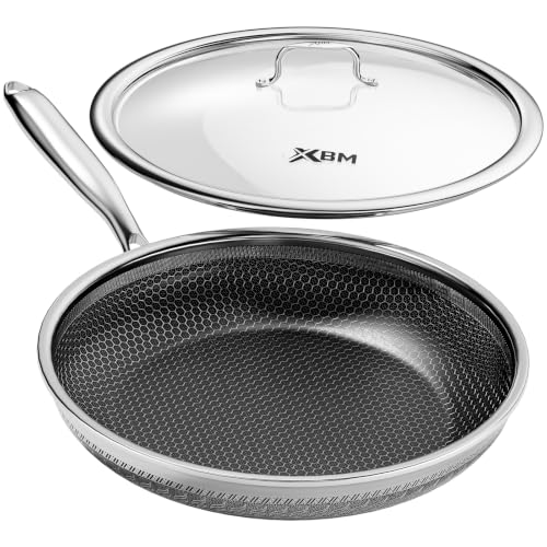 10 Inch Nonstick Frying Pan with Lid Honeycomb Surface PFAS-Free All Cooktops