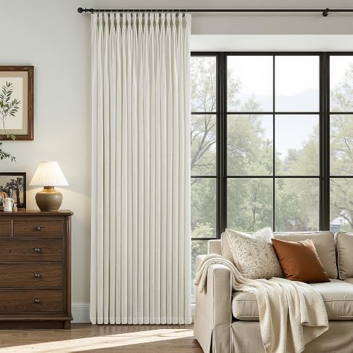 40W x 112L Linen Pleated Curtains Set - 2 Panels, Light Filtering, Semi Sheer, Tan, Includes Hooks & Rings - Variation of THIS listing