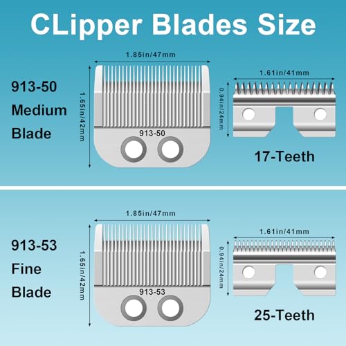 Fine Blade & Medium Blade Compatible with Oster Fast Feed 076023 and Salon Pro Clippers 076830 Blades Replacement,(Fine Blade+Medium Blade-2 Pack)