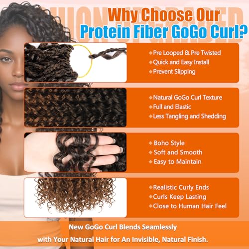 Crochet Hair 18 Inch T30 - Pre Looped Protein Fiber Curl Extensions, Pack of 8
