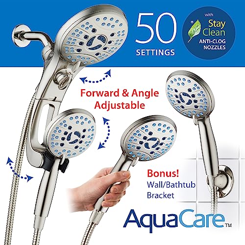 AquaCare 50-Mode High Pressure Shower Head Combo with Arm & 2.5 GPM Satin Nickel