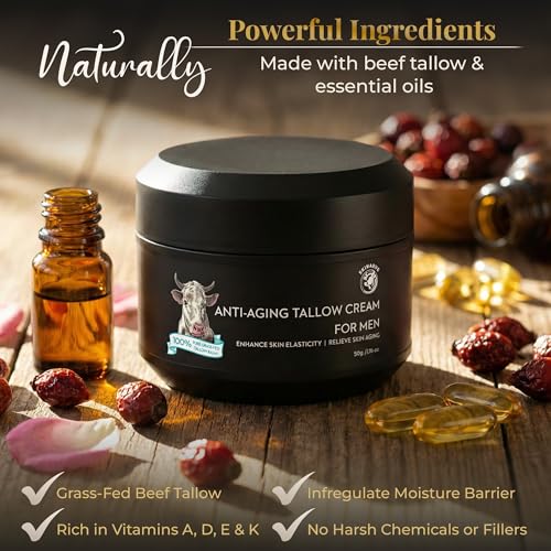Men's Tallow and Honey Face Moisturizer - Organic Beef Tallow Skin Balm 1.7 OZ