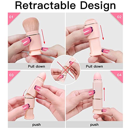Vtrem Portable Retractable Makeup Brushes Set - 8 in 1 Travel Powder, Angled, Lip, Eyeshadow, Foundation Blending, Beauty Sponge All in One Make Up Brush Set