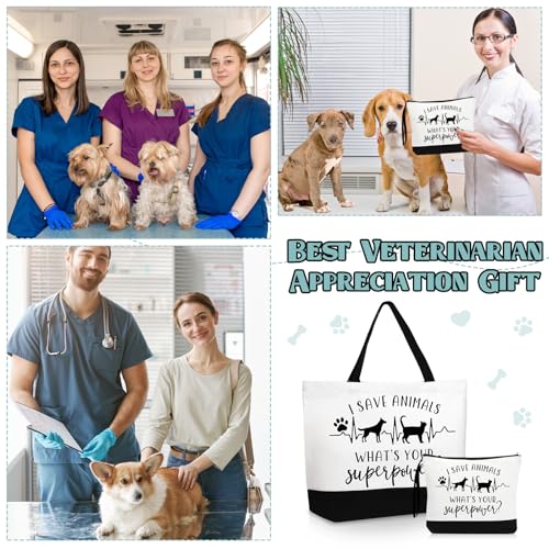 Paterr Vet Tech Appreciation Gifts Tote Bags Canvas Makeup Bag Veterinary Thank You Gift for Veterinarian Pet Lover Assistant