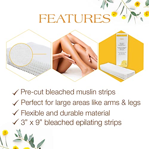 Gigi Bleached Muslin Epilating Strips for Soft Wax - Professional Hair Removal Wax Strips for Waxing, (3¡±X9¡±), 100 Strips, 1 Pack