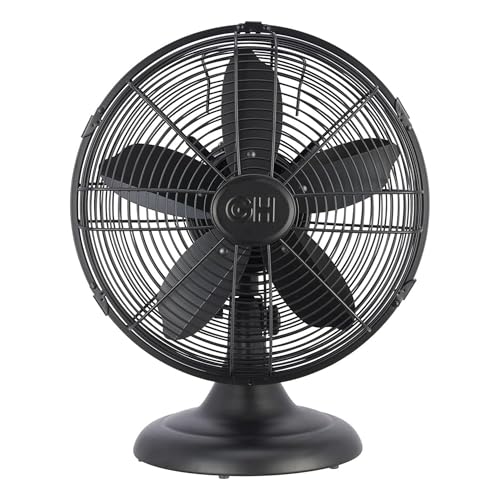 12-Inch Metal Desk Fan with Oscillation & 3-Speed Settings - Matte Black