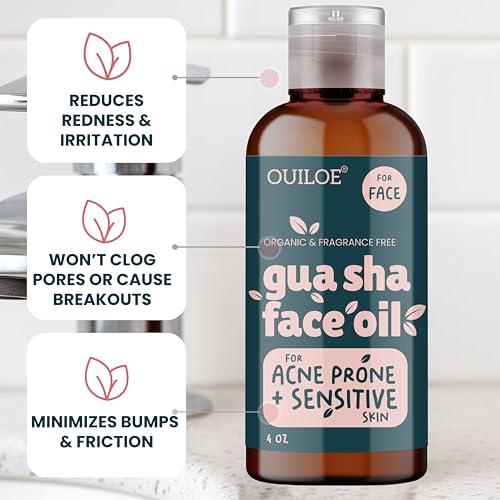 Gua Sha Oil for Sensitive and Acne Prone Skin - Non Comedogenic Face Oil for Gua Sha Massage - Unscented Lymphatic Drainage Oil for Face - Non Greasy, Natural, Lightweight, 4oz