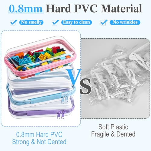 Hoolerry 4 Pcs Hard Clear Zipper Case Makeup Bags Plastic Zipper Pouch Transparent Storage Box Containers for Cosmetics, Snacks, Building Blocks, Puzzles(Clear,7.5 x 3.9 x 2 in,Multicolor)