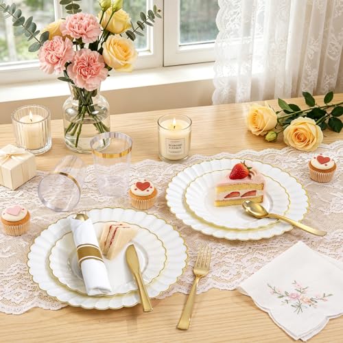 Ivory Scalloped Plastic Dinner Plates Set for Weddings - 350PCS