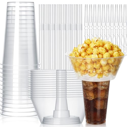100 Sets Snack and Drink Cups with Snack Bowls, Straws & Forks – Disposable Party Set - Variation of THIS listing
