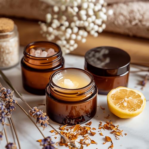 1oz Amber Glass Cosmetic Jars with Black Lids - Set of 36, UV-Protection, Reusable