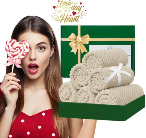 6 PC Cotton Washcloths Set - Tan Beige, Soft Quick-Dry Low Lint 13x13 Inches