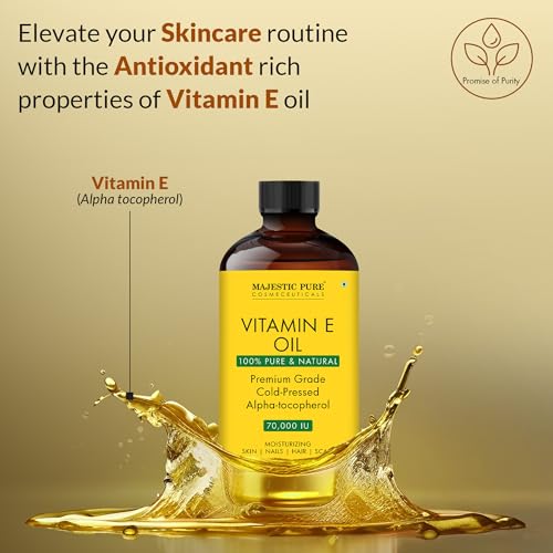 Majestic Pure Vitamin E Oil 4 Oz Vitamin E oil for Skin, Face Oil, Hair Oil and Body Oil- 100% Pure and Natural, 70,000 IU- Cold Pressed Hexane Free Non-GMO Gluten Free Formula (Pack of 2)
