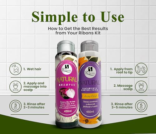 Natural Hair Growth Shampoo & Conditioner Set - Anti-Hair Loss Nourishing Formula with Onion Rosemary Aloe Vera 450ml Each