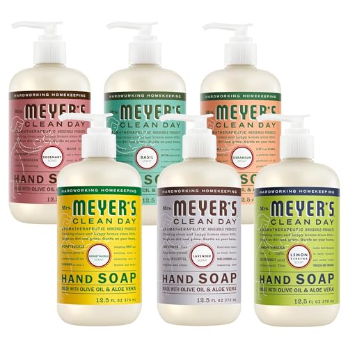 Mrs. Meyer's Botanical Bloom Hand Soap Variety Pack 12.5 Fl Oz (6 Count) - Rosemary, Basil, Geranium, Honeysuckle, Lavender & Lemon Verbena