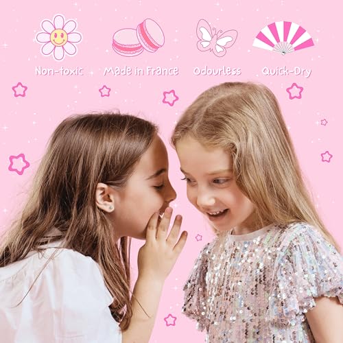 Kids Nail Polish Set with Glitter - 6 Non-Toxic Water-Based Peel-Off Colors
