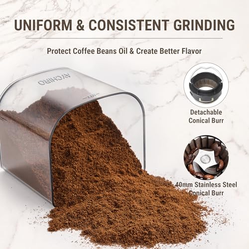 Electric Coffee Grinder with 30 Settings - Shiny Silver & Black, Adjustable Burr Mill for Home Use