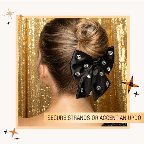 Scunci by Conair Bow Barrette w/Gem Stones - hair accessories - hair accessories for women - Holiday - Black bow - Black hair bows