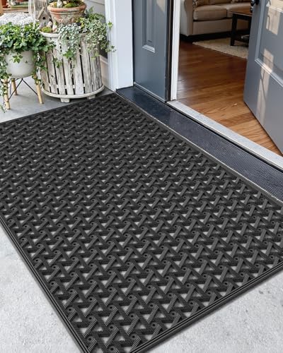 Outdoor Door Mat Black 32x48 Inch with Drainage - Heavy Duty & Non-Slip