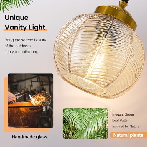 MOKATNG Bathroom Light Fixtures 3-Light Amber Leaf Texture Glass Vanity Wall Lamp