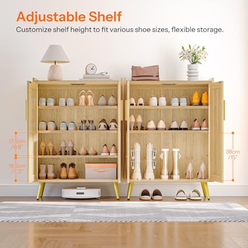 HOOBRO 5-Tier Rattan Shoe Cabinet with Adjustable Shelves and Doors, Natural Entryway Organizer