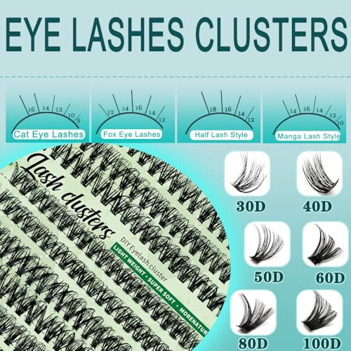 Wispy Lash Clusters 640pcs Eyelash Cluster Extensions 30D+40D Curl Individual False Eyelashes 9-16mm Natural Fluffy Mink Lash Clusters Extension Kit