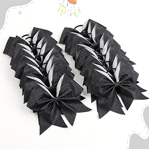 Large Glitter Cheer Bows for Cheerleaders with Elastic Hair Ties - Black