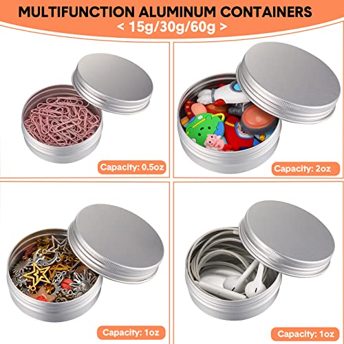 Set of 72 Small Metal Tin Containers with Screw Lids - 3 Sizes for Cosmetics, Spices, Salves