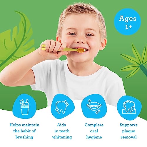 Giraffe Kids Toothbrush with Tongue Scraper & Cover – Super Soft Bristles, Ergonomic Handle, 1 Pack of 6 – Toddler Oral Care