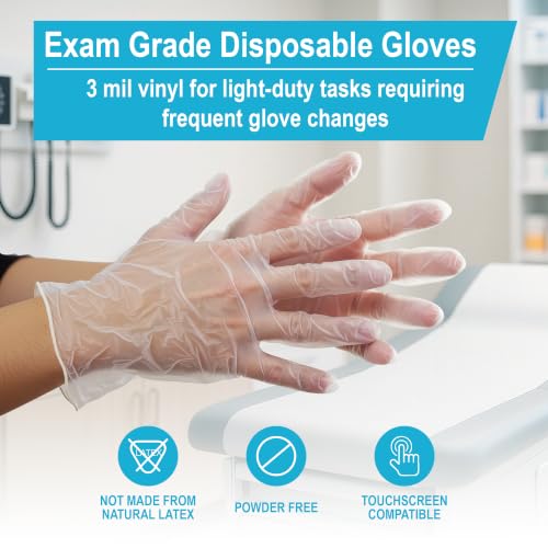 Disposable Vinyl Gloves Large 4 Mil Clear Food Safe Exam Grade 1000 Pack - Food & Medical Use