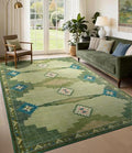 Green Washable Mid Century Modern Area Rug 6x9 Feet for Living Room - Southwestern Pattern
