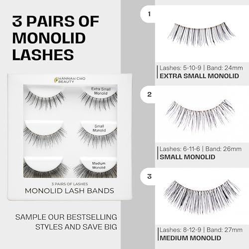Hannah Cho Beauty Monolid Lash Sample Pack - 3 Pairs Natural Real Hair Eyelashes