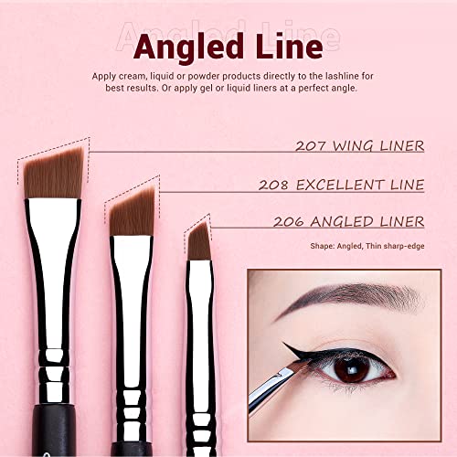 Jessup Eyeliner Brush Set 11pcs - Professional Eye Makeup Brushes, Vegan, Precise Detail for Winged & Smokey Looks - A-Eyeliner Variation