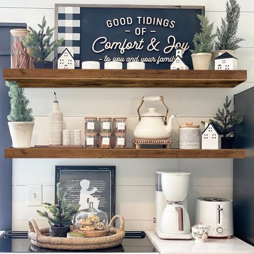 QEEIG Long Floating Wall Shelves Set of 2 - 39.4 Inch Brown MDF Shelves