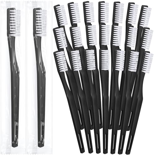 Disposable Soft Toothbrushes Bulk Pack for Travel Hotels & Home Use - 200 Black Individually Wrapped