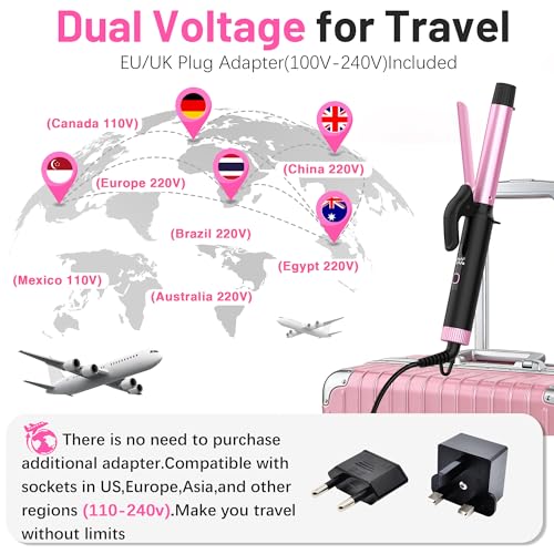 Travel 1 Inch Curling Iron - Pink, Dual Voltage with EU/UK Plug