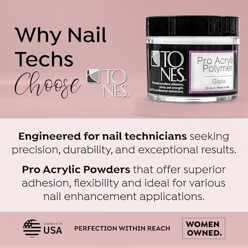 Tones Pro Acrylic Nail Cover Powder, Glass (Clear), (3.5 Fl Oz) - Bubble Free Long-Lasting & Non-Yellowing Polymer Acrylic Nail Powder for Salon & Home Quality Nail Carving Extensions & 3D Art
