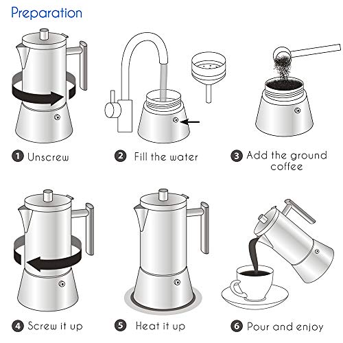 Stainless Steel 12-Cup Stovetop Espresso Maker - Silver 17.5 oz Induction Moka Pot