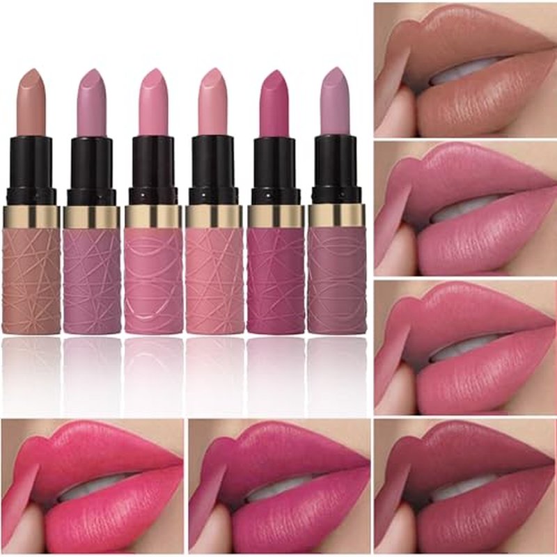 BONNIE CHOICE 6Pcs Matte Lipstick Set, Brown Nude Pink Purple Rose Red Matte Lipstick Sets for Women Velvet Lipstick Long Lasting Waterproof 24 Hours Lip Stick Makeup Valentine's Day Gift Sets (A)